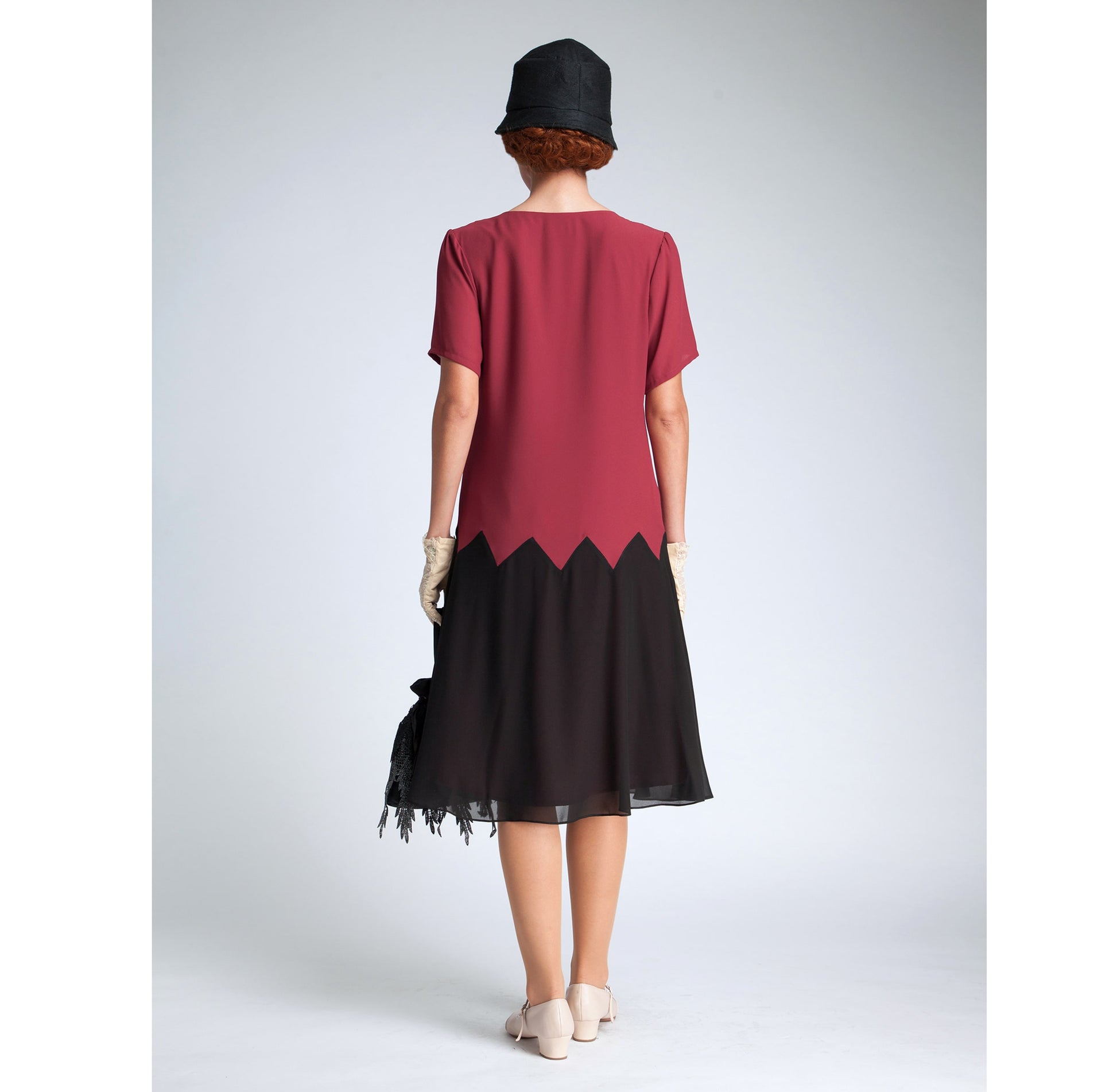 1920s inspired dress in maroon red and black with zig zag detail LaVieDelight 1920s inspired dress in maroon red and black with zig zag detail LaVieDelight