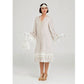 Roaring Twenties chiffon dress with long sleeves in bleached linen color