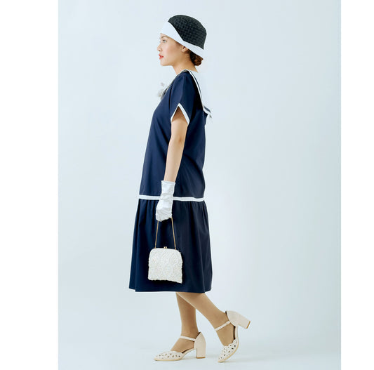 1920s sailor dress in navy and pure white cotton