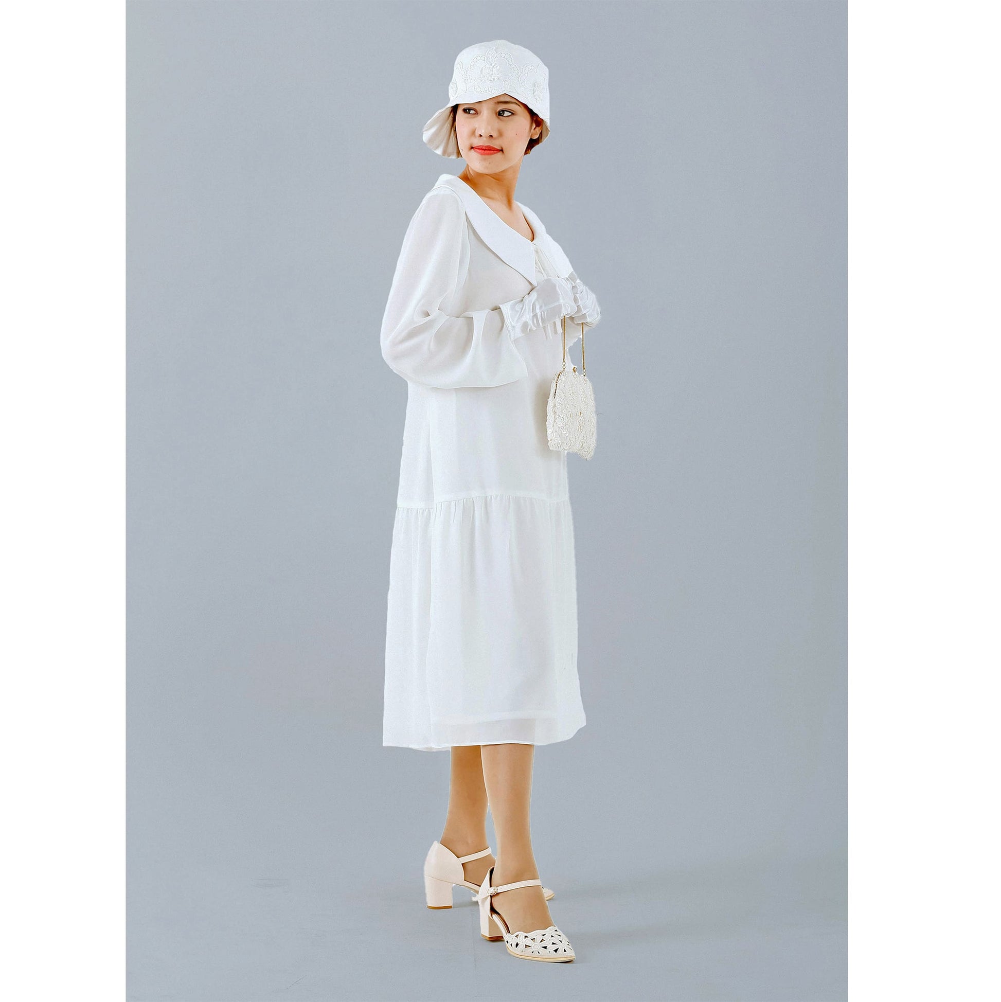 Off-white Gatsby dress with puritan collar and long sleeves LaVieDelight Off-white Gatsby dress with puritan collar and long sleeves LaVieDelight