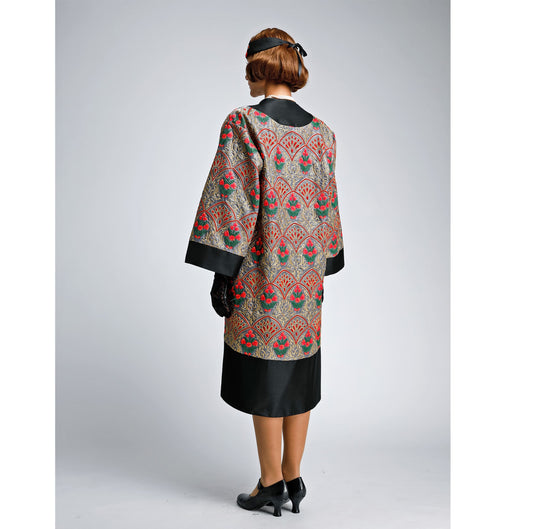 Grey Great Gatsby 1920s-inspired embroidered silk art deco coat - a art deco vintage-inspired Roaring Twenties coat