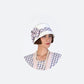 1920s cloche hat in off-white cotton and rectangular printed chiffon - a Roaring Twenties hat