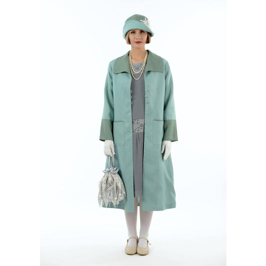 1920s daywear pastel blue summer linen coat with wing collar