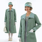 Gatsby linen day coat in muted green & contrasting green/white details