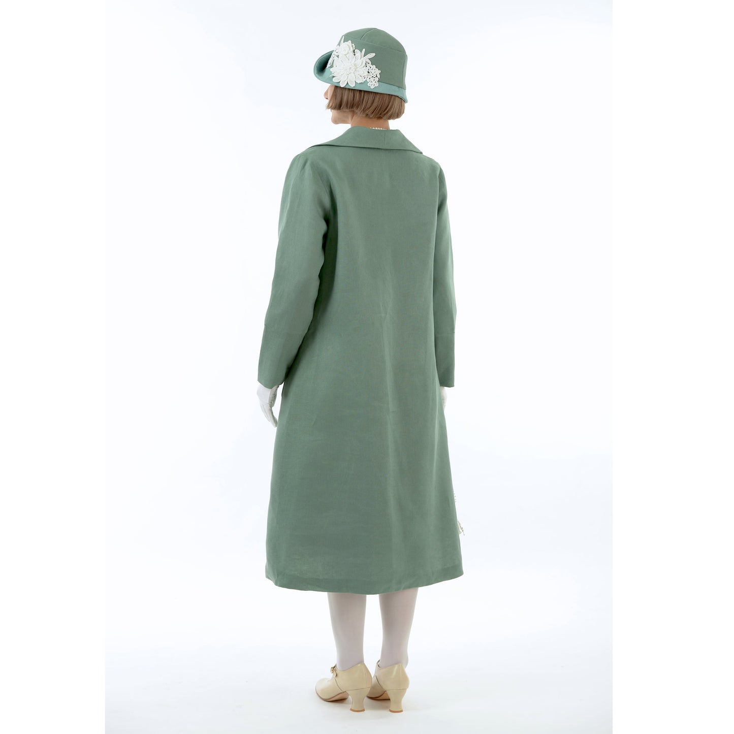 1920s summer daywear Great Gatsby linen coat in muted green