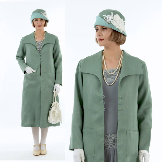 CLEARANCE: 1920s summer daywear Great Gatsby linen coat in muted green