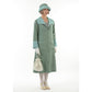 Flapper day coat in muted green linen and pastel blue details