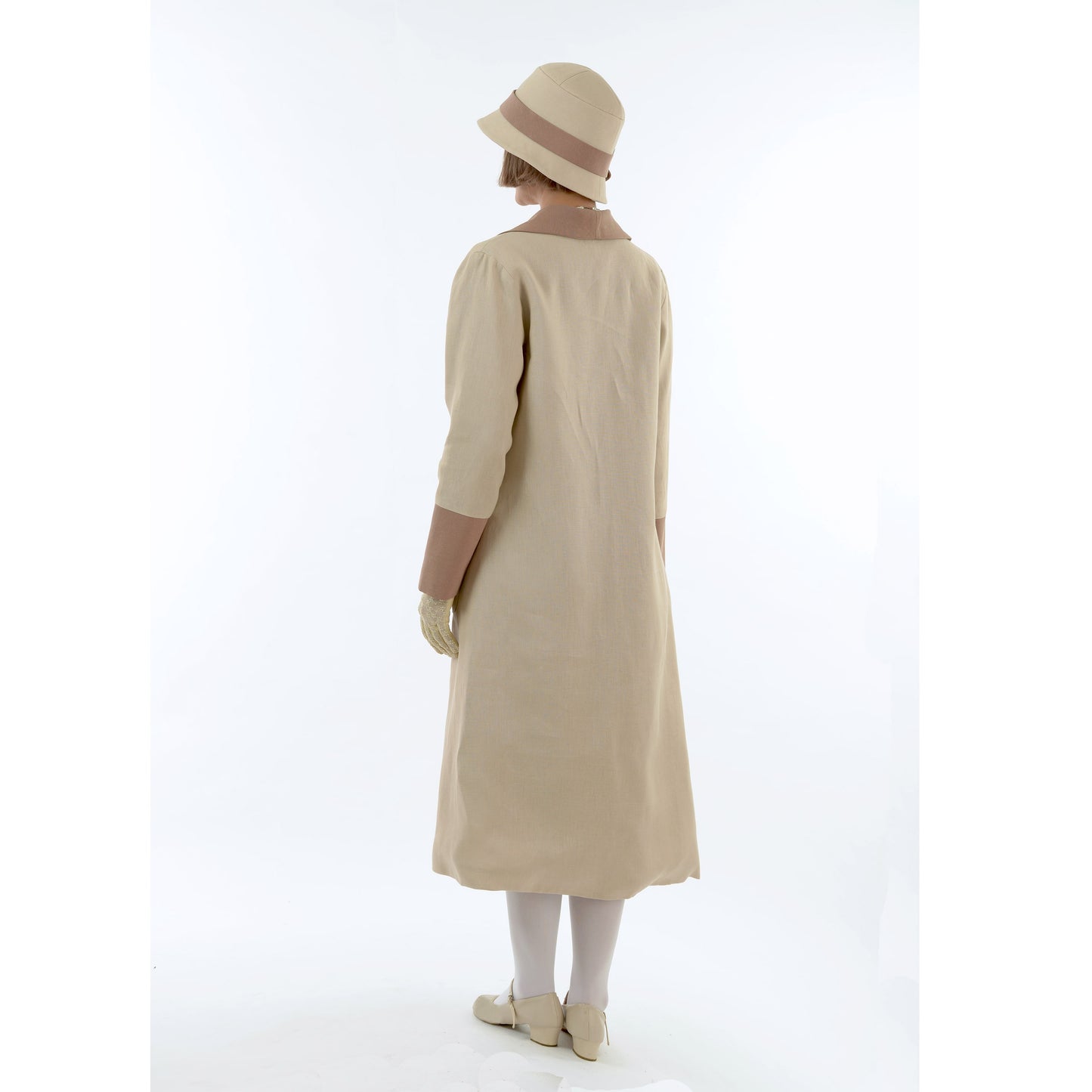 2-toned light brown linen Great Gatsby coat with wing collar