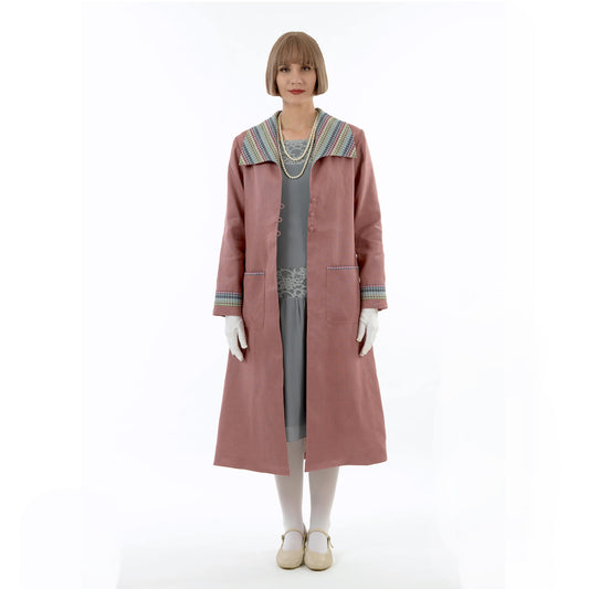 1920s summer coat made of linen fabric in coral clay color