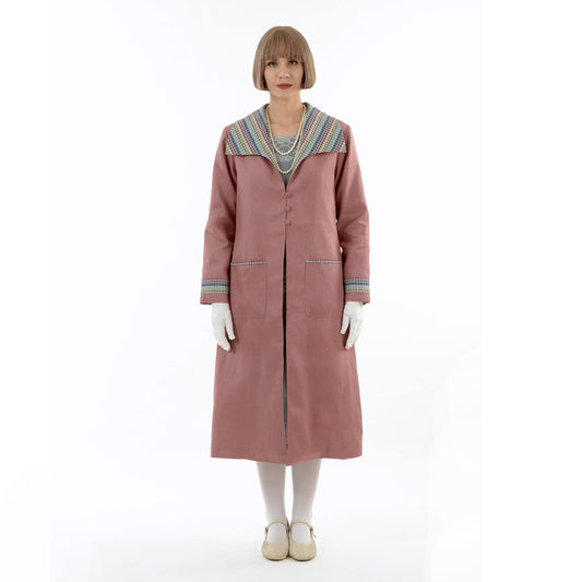 1920s summer coat made of linen fabric in coral clay color