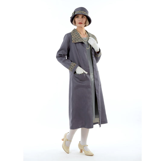 Great Gatsby linen day coat in muted dark grey