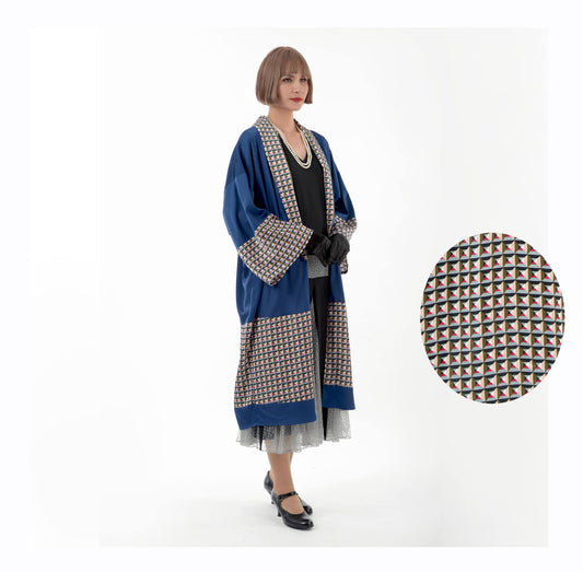 Dark blue 1920s kimono robe loungewear with print details - Japanese inspired 1920s loungewear
