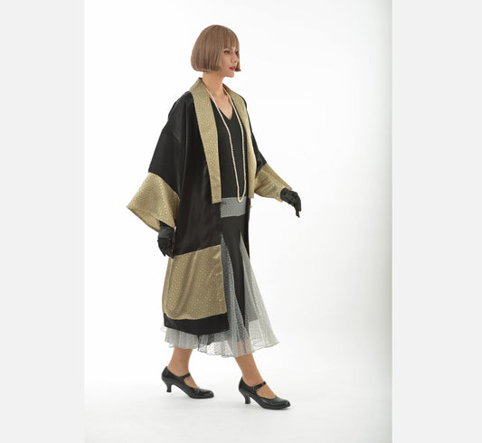 CLEARANCE: One-of-a-kind 1920s Gatsby kimono in black satin
