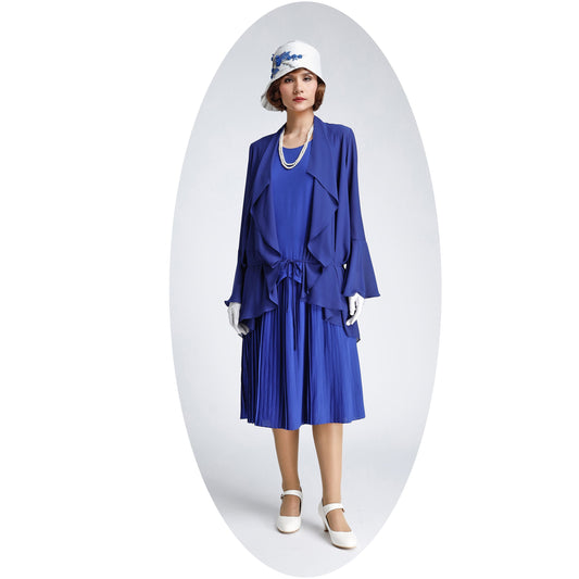 Dark Blue chiffon 1920s cardigan.  Can be worn as a Great Gatsby jacket, 1920s high tea cardigan, flapper jacket or mother of the bride jacket.