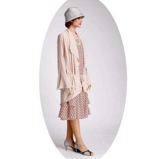 1920s party jacket made of nude chiffon. This 1920s high tea cardigan can be worn as Great Gatsby jacket, flapper jacket or a Downton Abbey jacket.