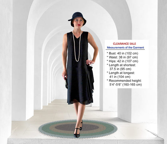 CLEARANCE: V-neck black flapper dress with drape and bow