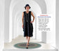 CLEARANCE: V-neck black flapper dress with drape and bow