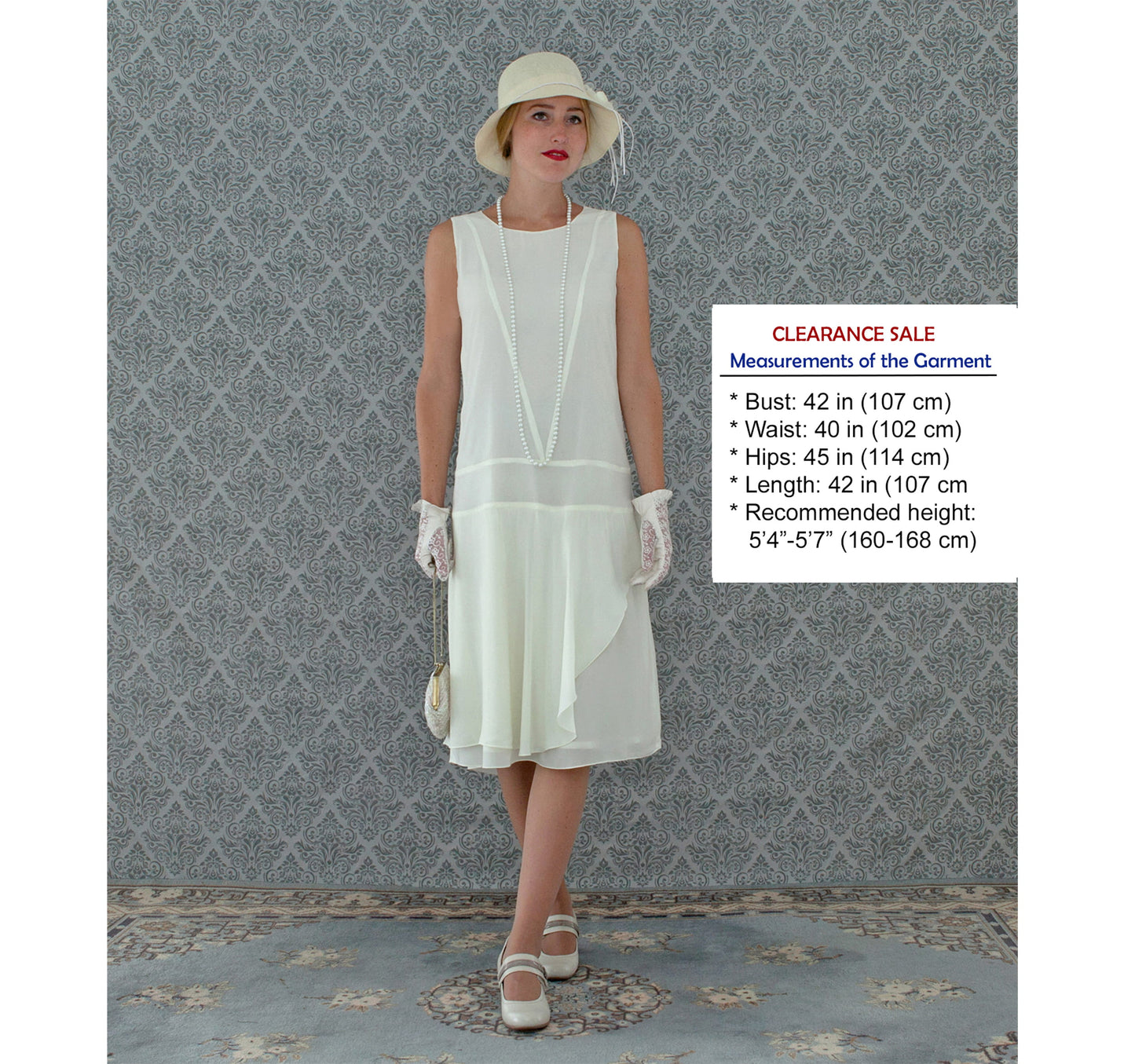 CLEARANCE: Chiffon flapper dress in cream color with a ruffled skirt detail