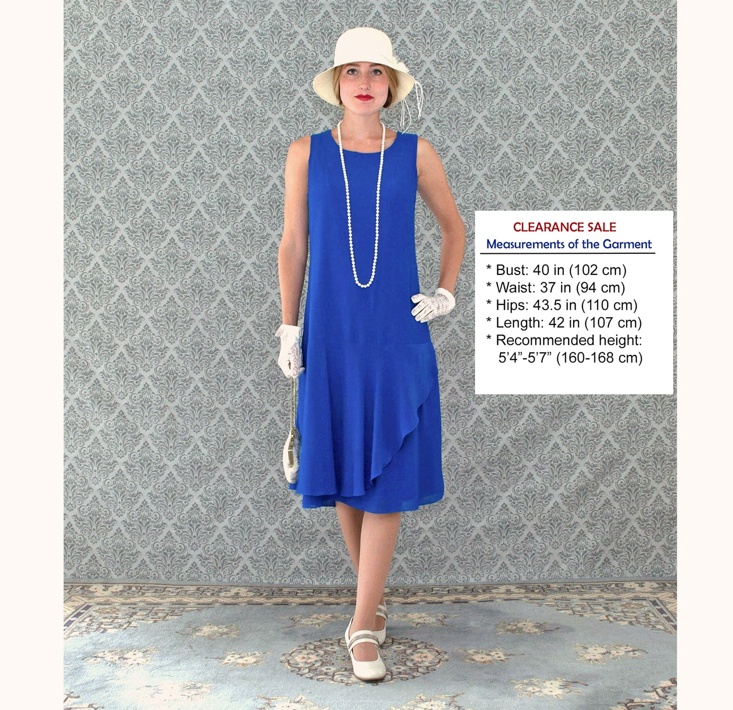 CLEARANCE: Sapphire blue drop waist chiffon dress with ruffled skirt detail