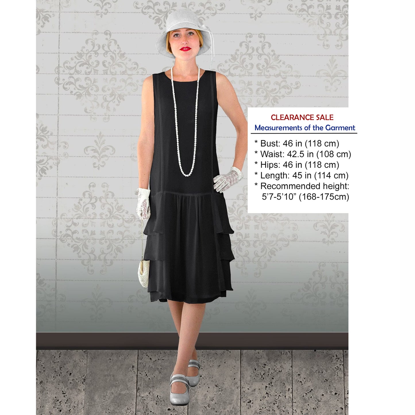 CLEARANCE: Black chiffon flapper dress with tiered skirt
