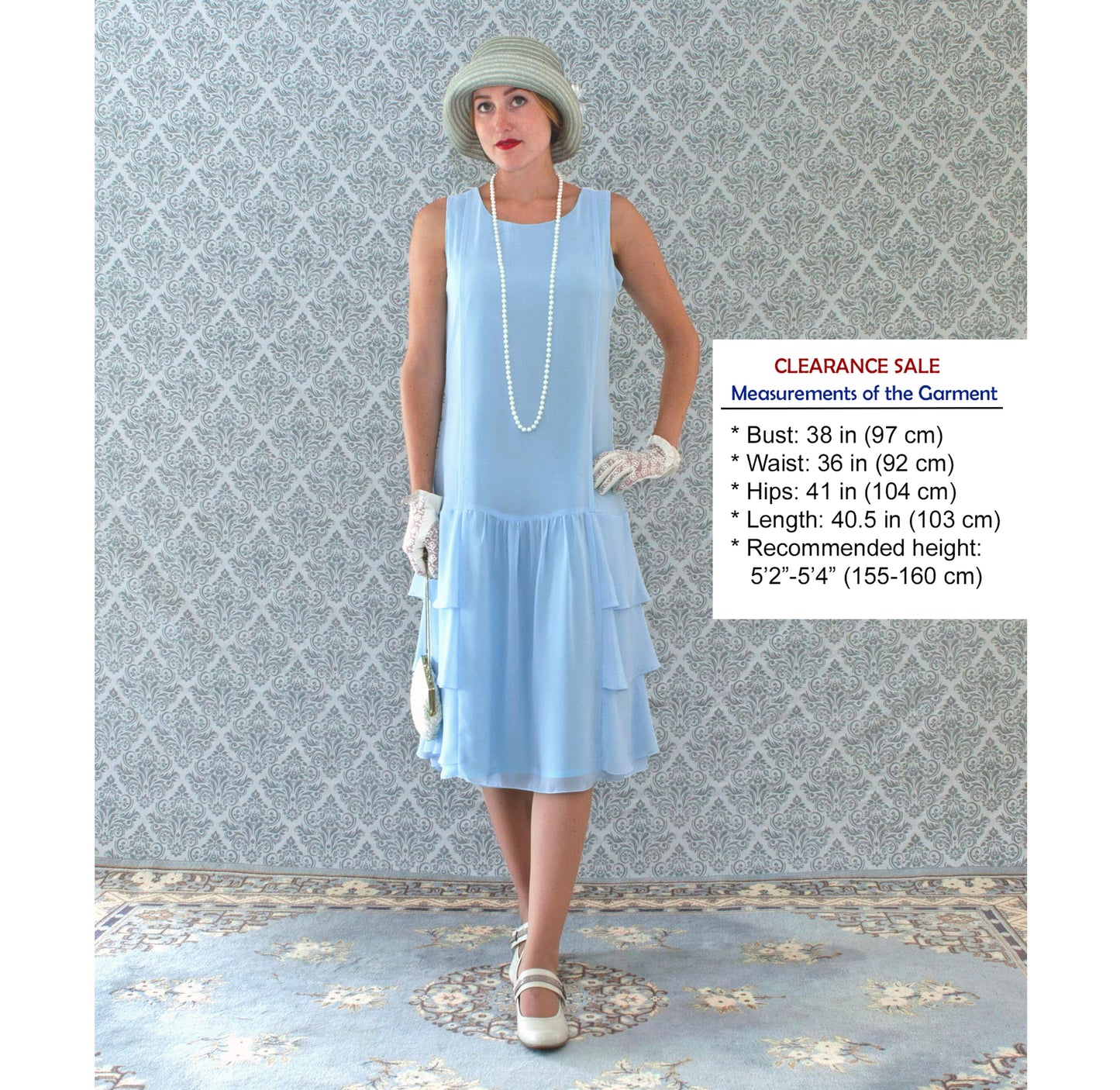 CLEARANCE: Light blue Roaring 20s dress with tiered skirt