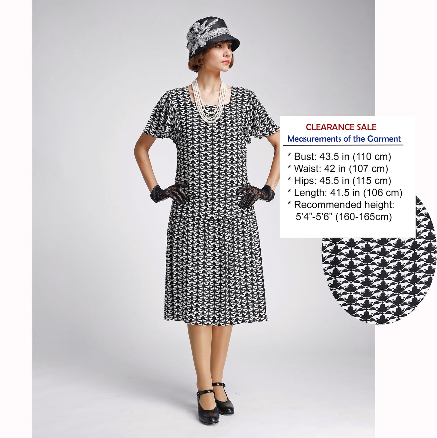 CLEARANCE: Black and white 1920s Great Gatsby chiffon dress with flutter sleeves