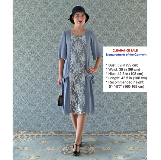 CLEARANCE: Grey and silver lace Great Gatsby dress with elbow sleeves
