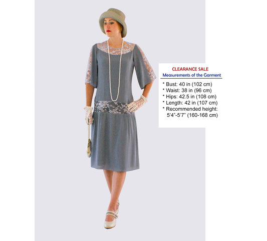 CLEARANCE: Grey Great Gatsby dress with elbow-length sleeves