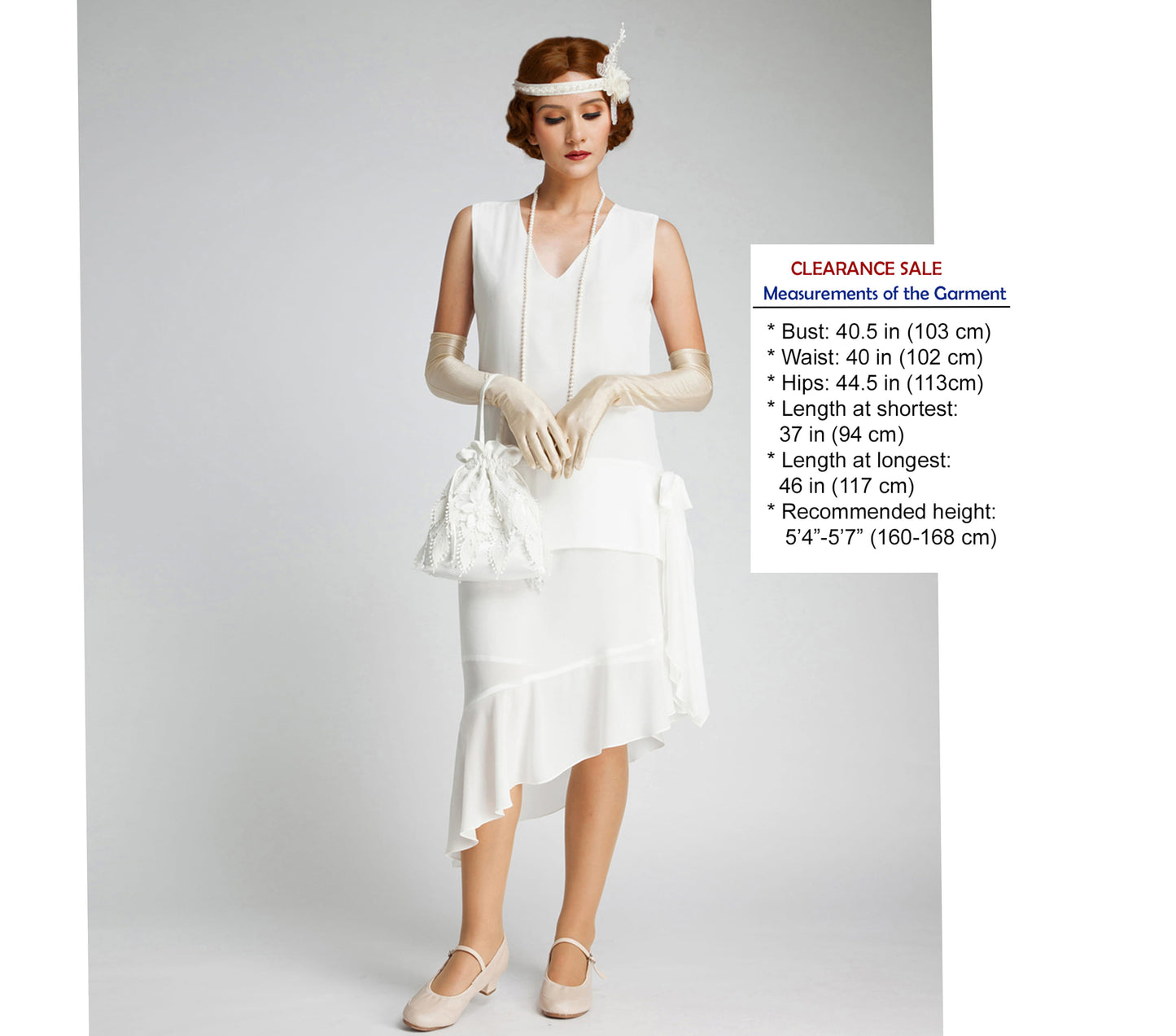 CLEARANCE: Off-white Great Gatsby dress with an asymmetrical skirt hem