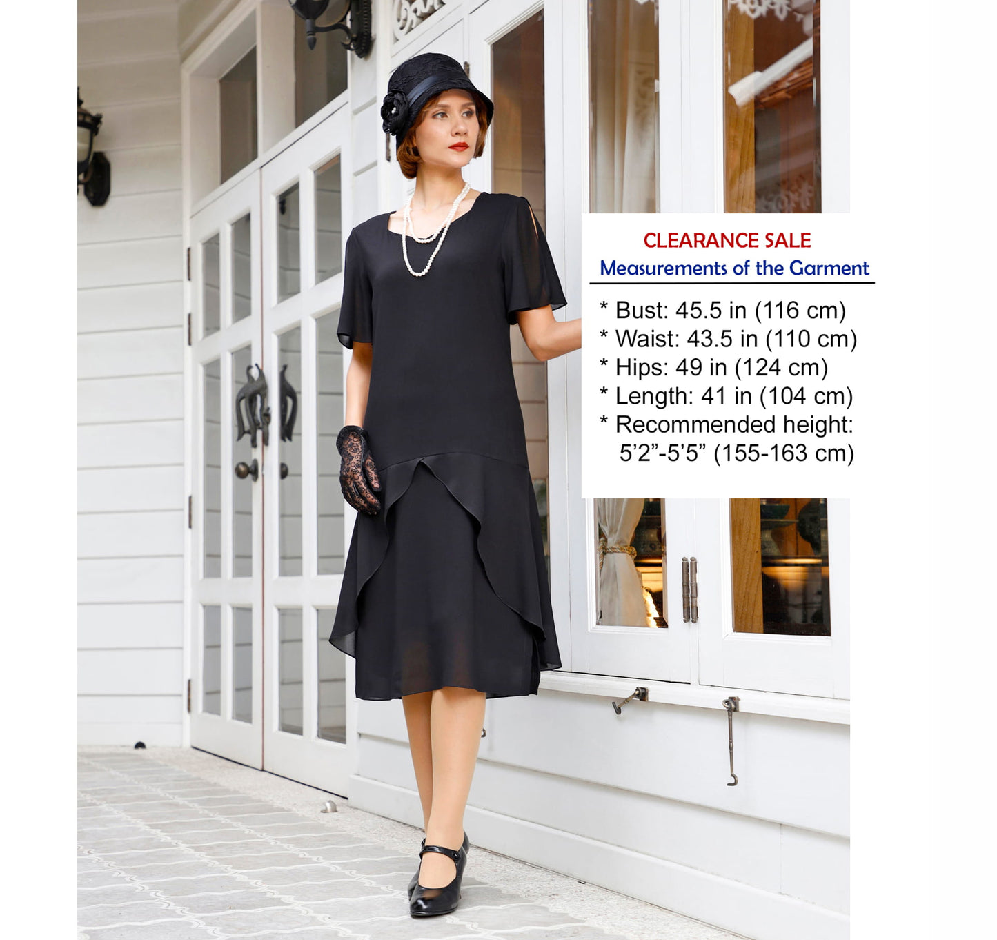 CLEARANCE: Black Great Gatsby dress wth sweetheart neckline