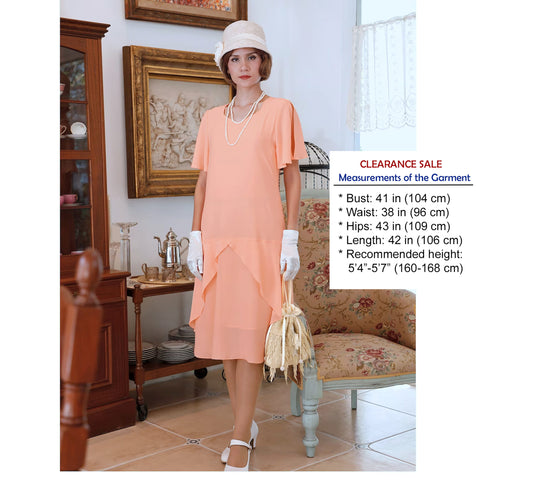 CLEARANCE: 1920s summer tea dress in peach with sweetheart neckline