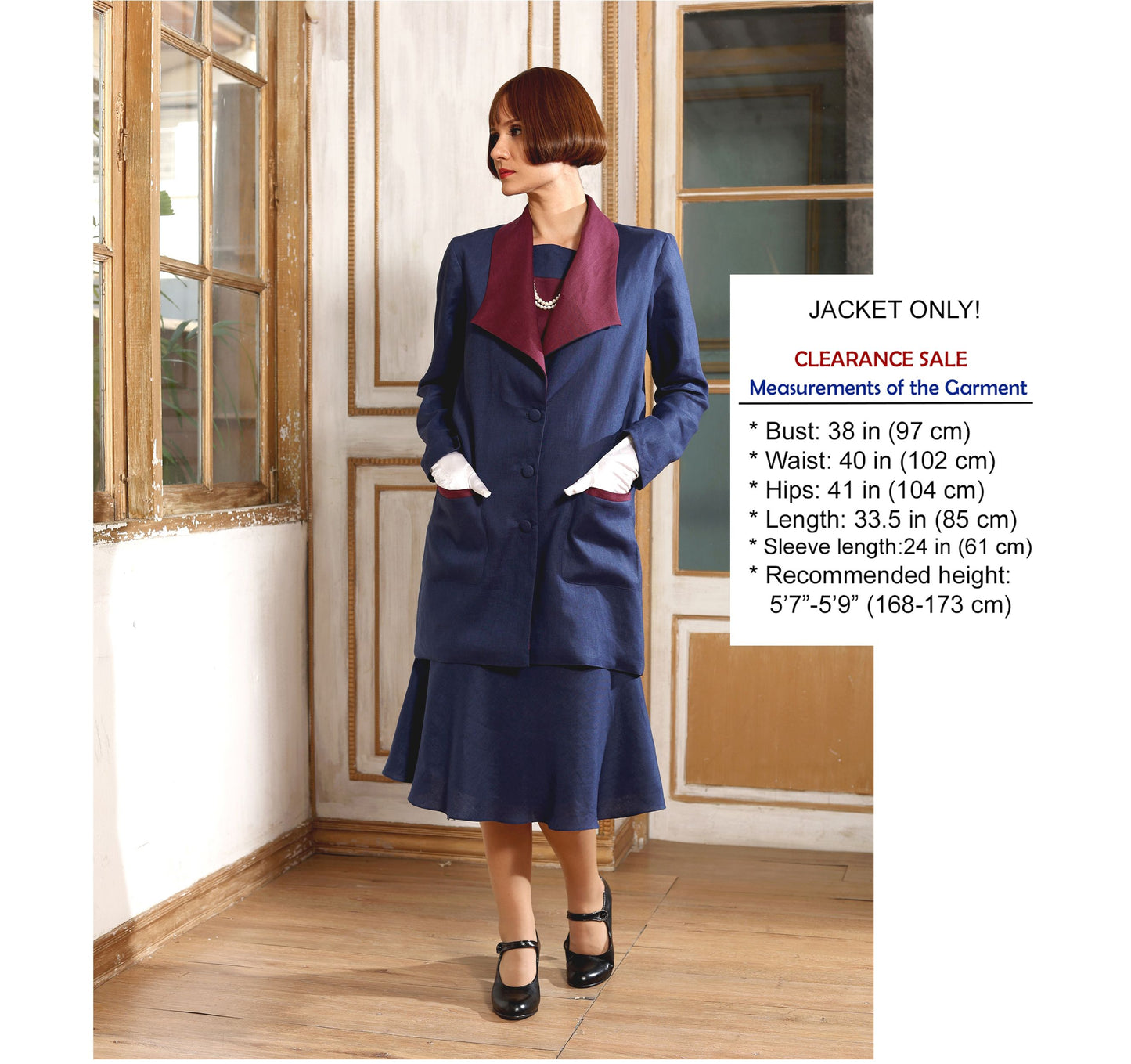 CLEARANCE: Great Gatsby navy blue linen jacket