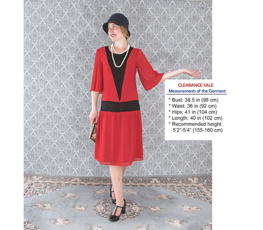 CLEARANCE: 1920s red flapper dress with elbow length sleeves