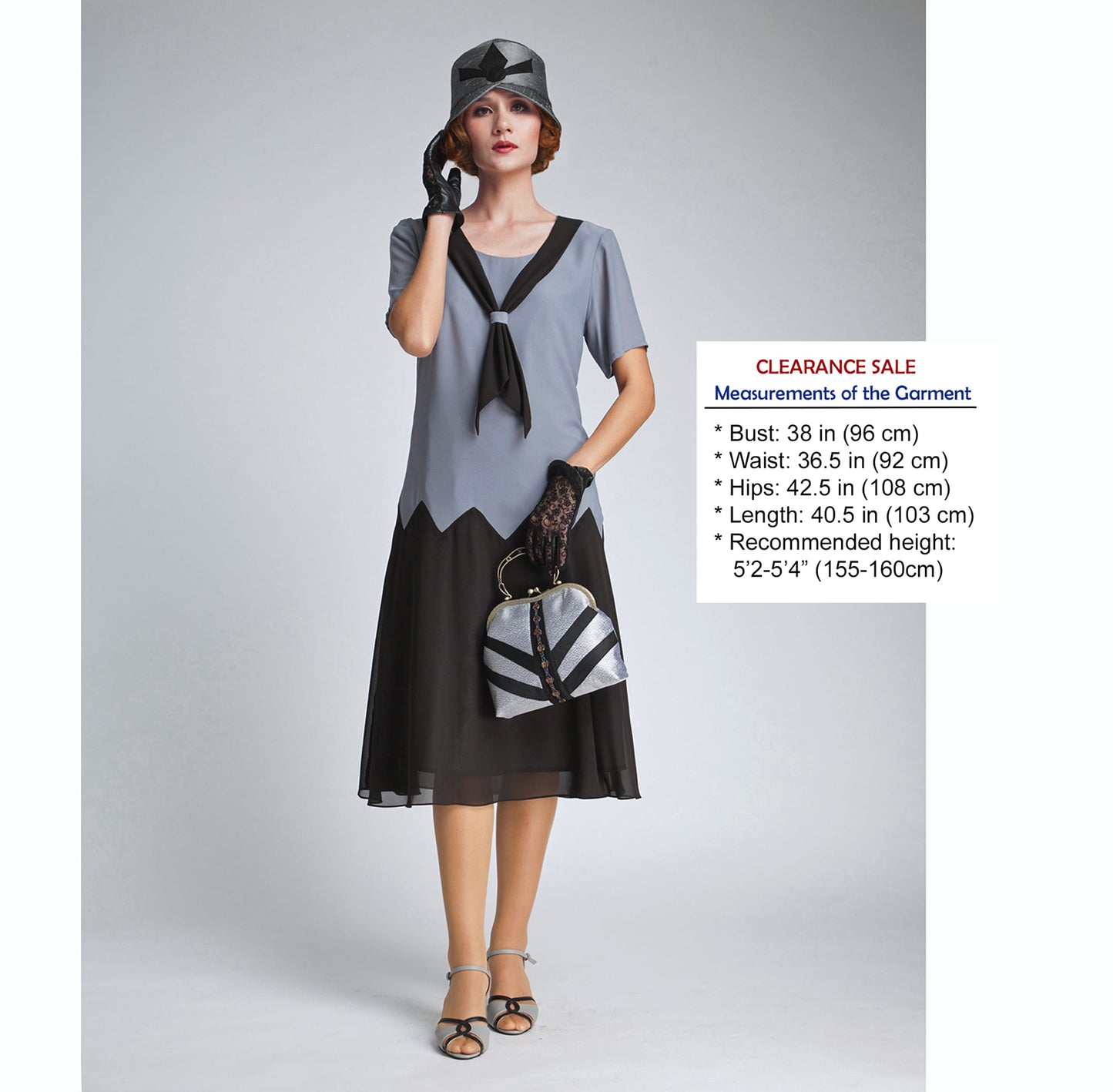 CLEARANCE: 1920s dress in grey and black with zig zag details