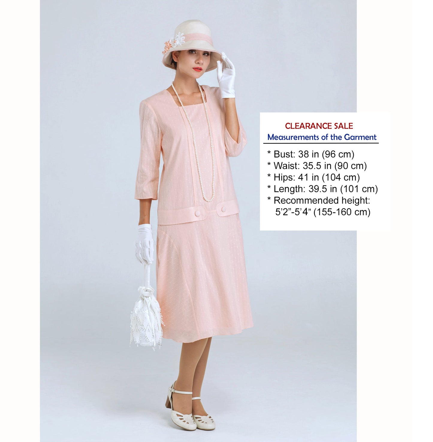 CLEARANCE: Jazz Age Lawn party dress in pale peach with square neck
