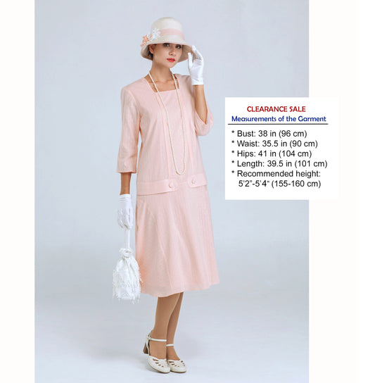 CLEARANCE: Jazz Age Lawn party dress in pale peach with square neck