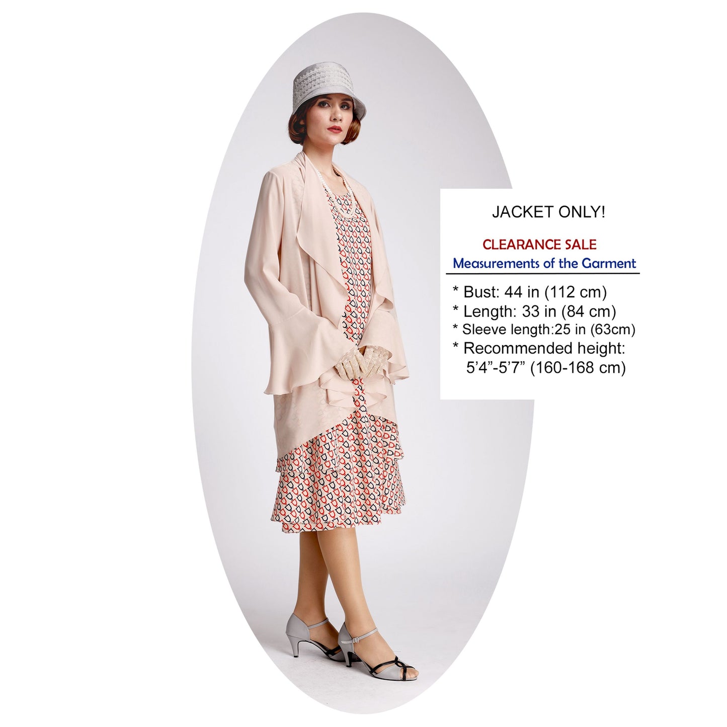 CLEARANCE: 1920s chiffon jacket in nude color with cascade collar