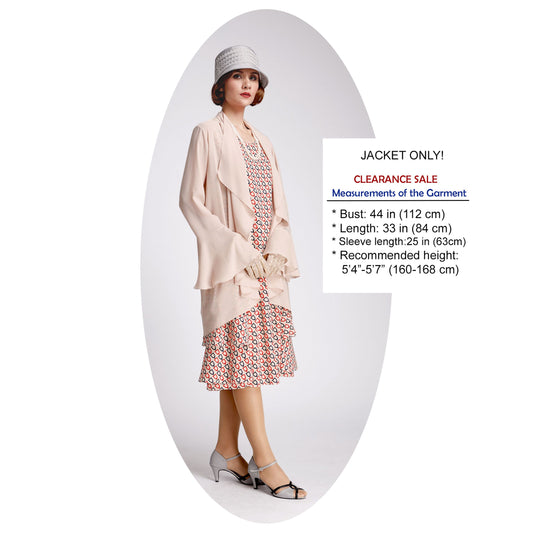 CLEARANCE: 1920s chiffon jacket in nude color with cascade collar