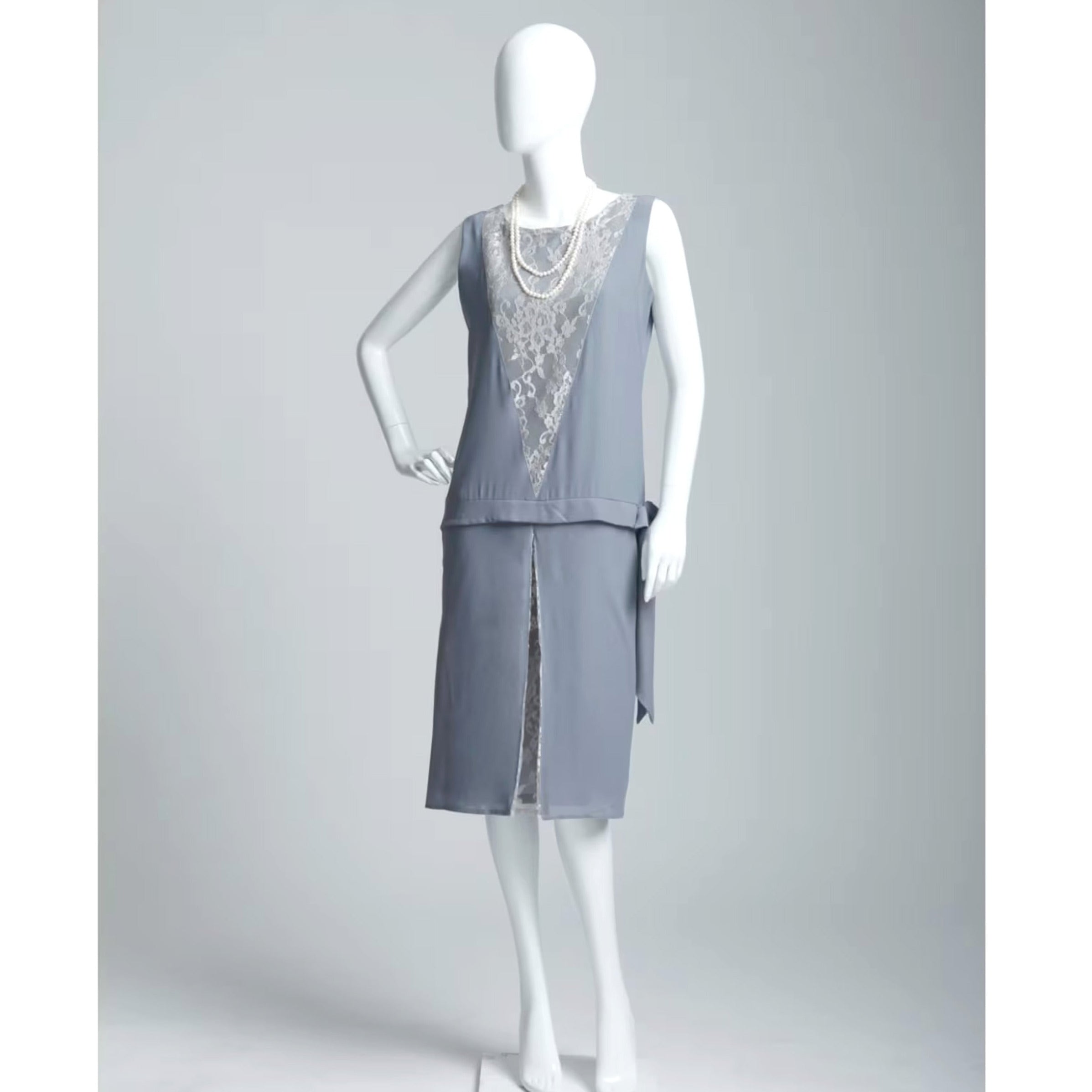 1920s grey chiffon and silver lace flapper dress – LaVieDelight