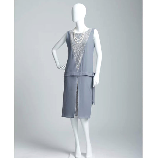 1920s grey chiffon and silver lace flapper dress - a vintage-inspired Roaring Twenties dress