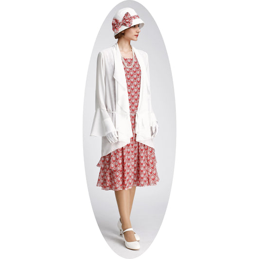 Downton Abbey high tea jacket in off white with cascade collar - a vintage-inspired Roaring Twenties jacket