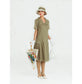 1920s linen dress in olive green with puritan collar