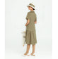 1920s linen dress in olive green with puritan collar