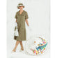 1920s linen dress in olive green with puritan collar