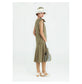 Sleeveless 1920s linen dress in olive green with bow on shoulder