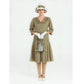 1920s olive linen dress with small puritan collar and 3/4 sleeves