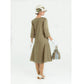 1920s olive linen dress with small puritan collar and 3/4 sleeves