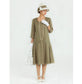Olive green linen Great Gatsby dress with square neck and 3/4 sleeves