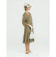 Olive green linen Great Gatsby dress with square neck and 3/4 sleeves