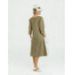 Olive green linen Great Gatsby dress with square neck and 3/4 sleeves